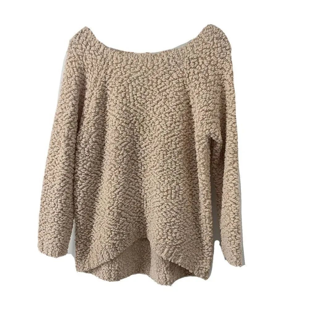 Popcorn Knit Sweater Pink Shimmer Bow Keyhole Lrg